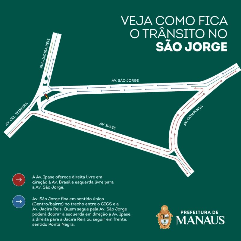 Prefeitura reforça que trecho da avenida São Jorge terá sentido único a partir desta terça